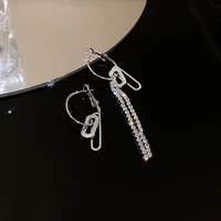 personality multi styles shiny rhinestone asymmetric earring for women silver color metal long tassel drop earrings jewellery