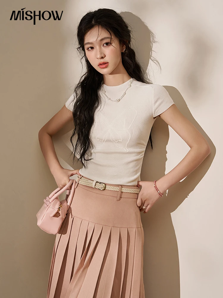 MISHOW жаккардовая трикотажная футболка с короткими рукавами и бабочкой женская