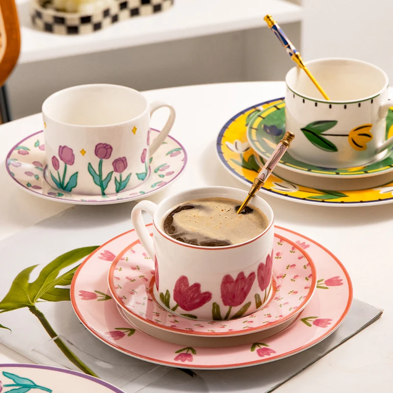 

Цветок, чашка с кофе новинка дисплей для ресторана послеобеденного чая роскошный керамический набор для кофе элегантные аксессуары для чая