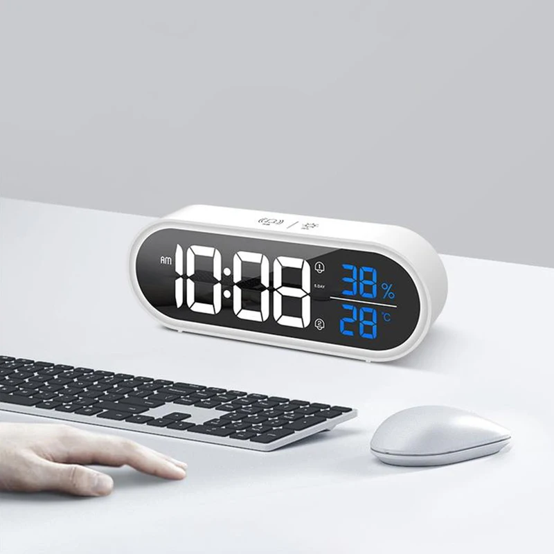 

Desktop Digital Clock Large Screen LED Digital Alarm Clock Luminous Desktop Timer Temperature Display Alarm Clock with Music LED