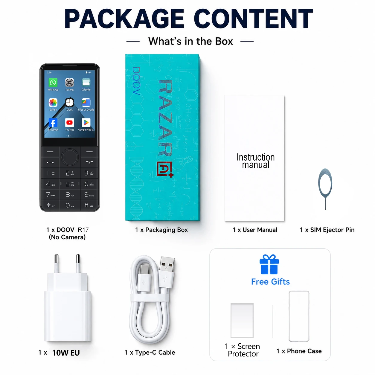 Смартфон DOOV R17 4G без камеры, экран 2,8 дюйма, 3 ГБ+32 ГБ, Google Play, две SIM-карты, Bluetooth, физическая клавиатура, мобильный телефон, 2100 мАч (art.: 3920dc7115c24) - 3920dc7115c24