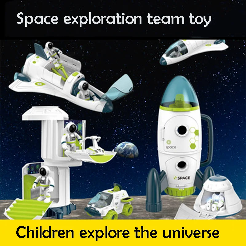 Kids Space Station Rocket Toy Model Acousto Optic Astronaut Spaceship Toys Shuttle Space Rocket Aviation Series Toy For Children