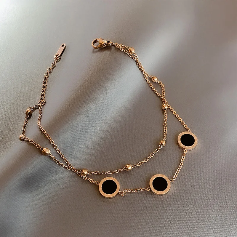 

Classic Fashion Rose Gold Crystal Stainless Steel Anklet Bracelet Women Summer New Roman Numeral Ankle Chain Jewelry Accessories