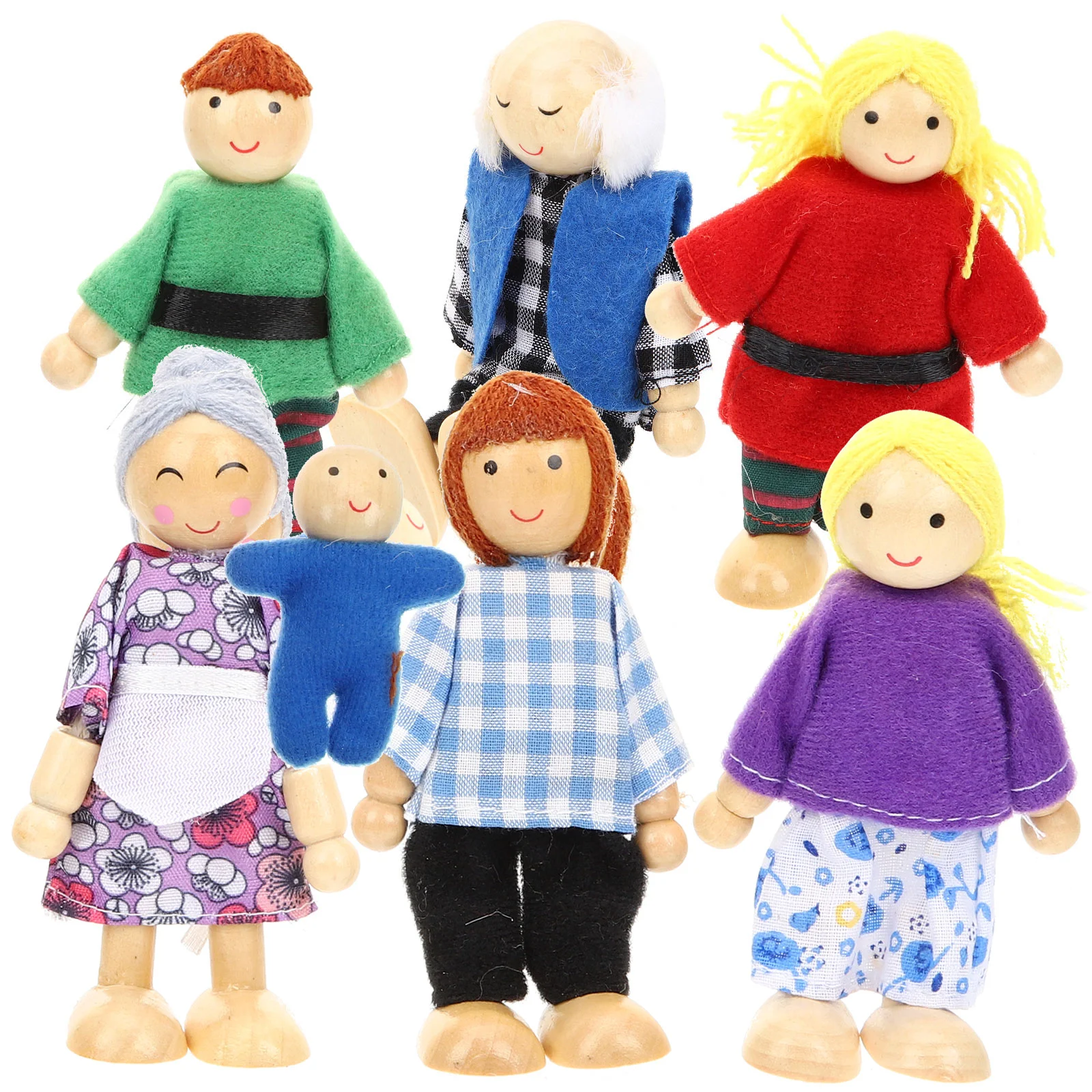 

7 Pcs Tiny People Figures Dolls Adults Family Mini Baby Playing House Toy Kids Wooden Plaything Role-play Toys