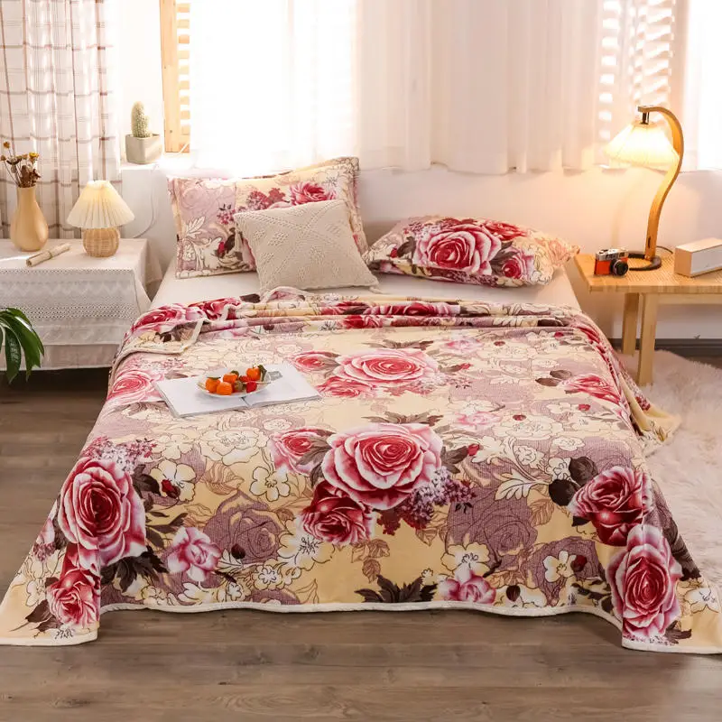 

Плед для кровати, одеяло из кораллового флиса с цветочным принтом на кровать, мягкое теплое Фланелевое покрывало на кровать, зимнее одеяло д...