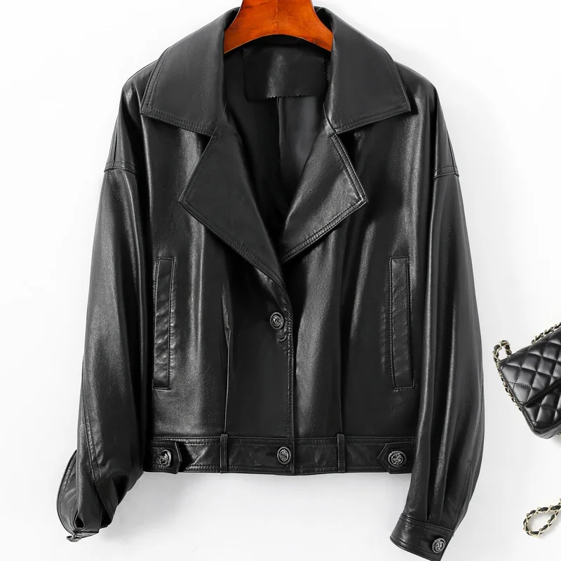 Lady Real Leather Jackets Windproof Motorcycle Leather Coat Genuine Sheepskin Biker Jackets 2022 New Fashion Streetwear GR3784