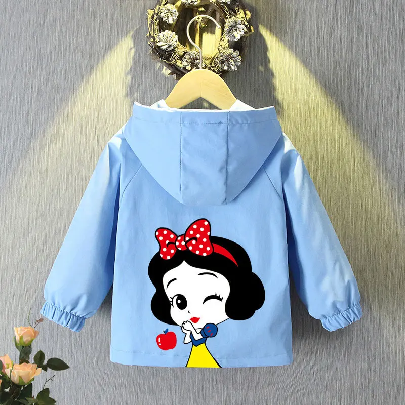 

Disney Hooded Jackets For Girls Spring Kids Cartoon Snow White Print Windbreaker 1-6 Years Children Casual Coats Girls Clothing
