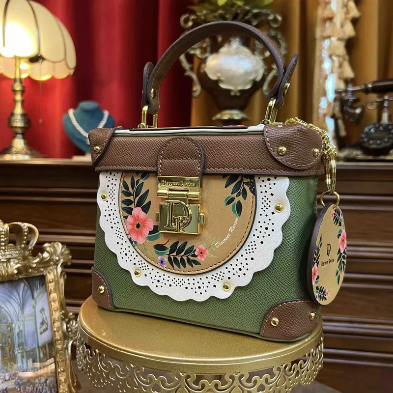 Light Luxury Leather Women's Handbag Retro National Style Color Painting Art Box Bag 2023 New Single Shoulder Satchels