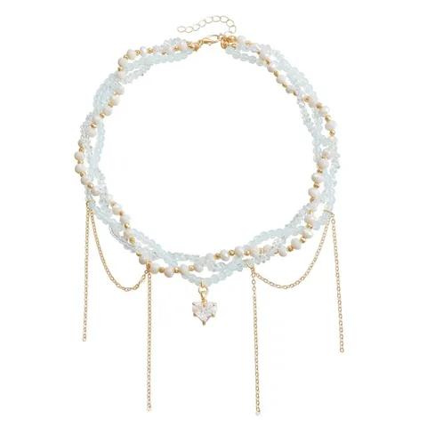 Многослойное колье-чокер с камнем в форме сердца, сталь