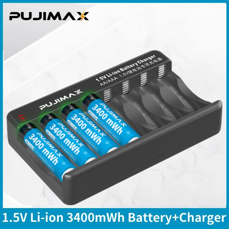 

PUJIMAX 8-Slot 1.5V Li-ion Battery Charger with AA 1.5V 3400mWh Rechargeable Battery Set With USB Cable For Flashlight Toys