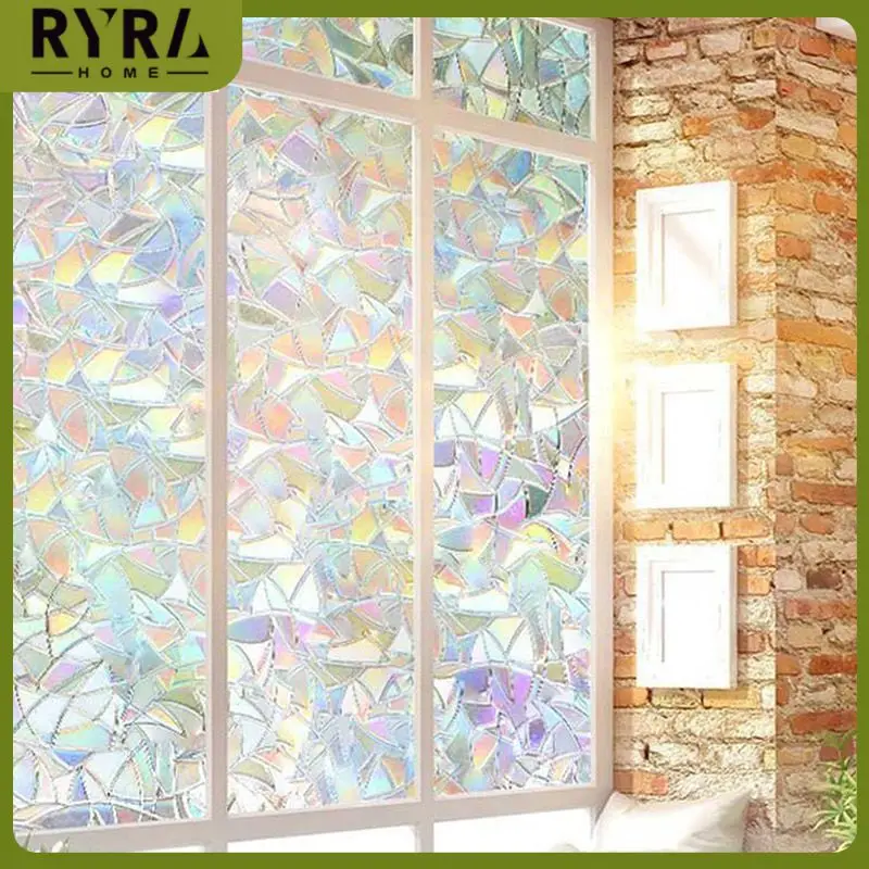 

3D Rainbow Effect Window Film Stained Glass Self Adhesive Film Static Privacy Clings UV Protective Window Sticker For Home