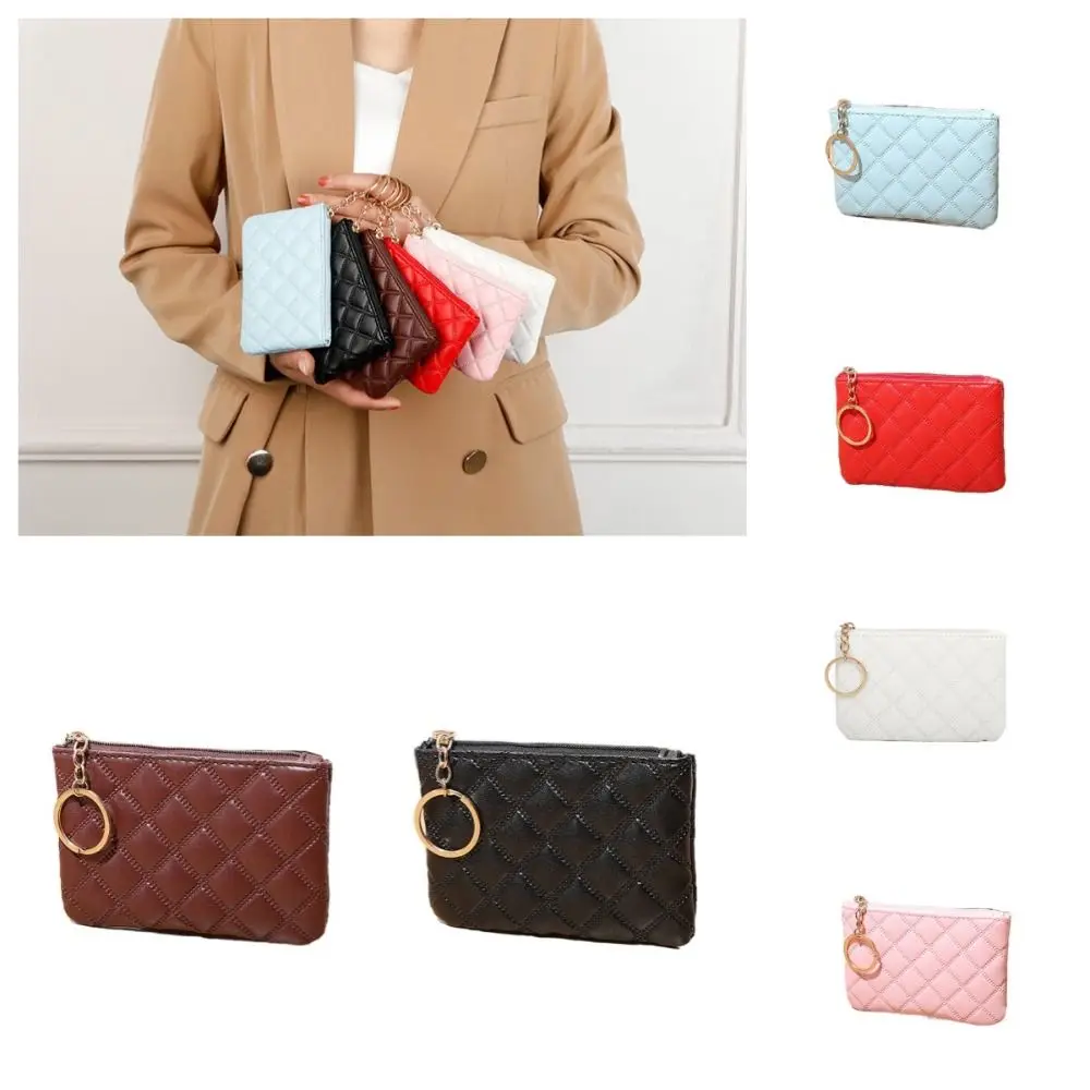

Square Lattice Coin Purse Multifunctional Zipper PU Leather Wallet Credit Card Holder Hand Bag Credit Card Holder Travel