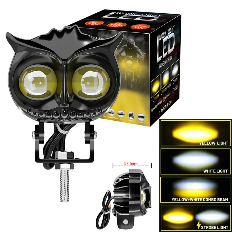 

Светодиодные фары для мотоциклов, автомобильные двухцветные противотуманные фары с совой для автомобиля, скутера, вспомогательные лампы, аксессуары для мотоциклов, фары