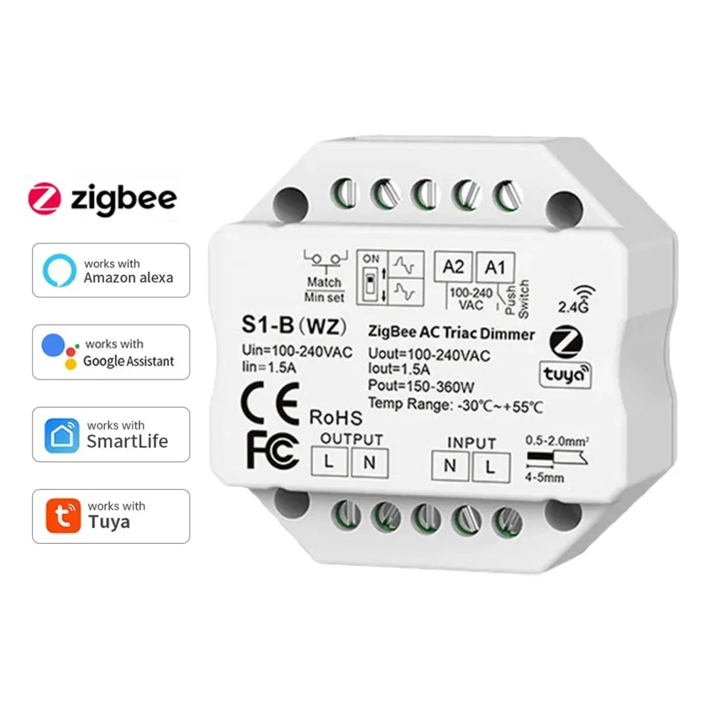 S1-b Tuya Zigbee Rf Ac Triiac Dimmer Светодиодный Контроллер С Кнопочным Переключателем Для