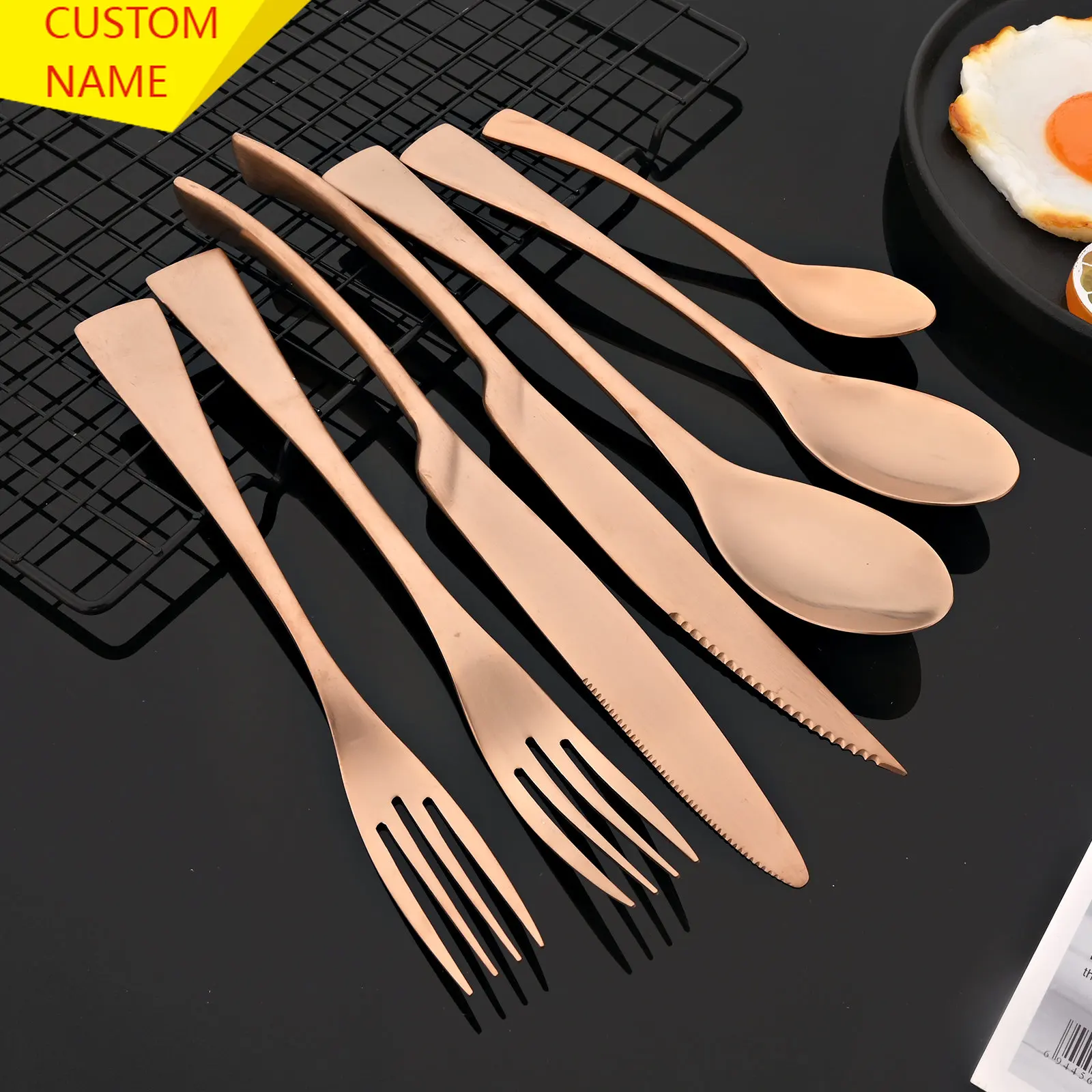 

Personalized Name 7Pcs/Lot Stainless Steel Dinnerware Set Service for 1 Luxury Cutlery Dessert Tableware Restaurant Flatware