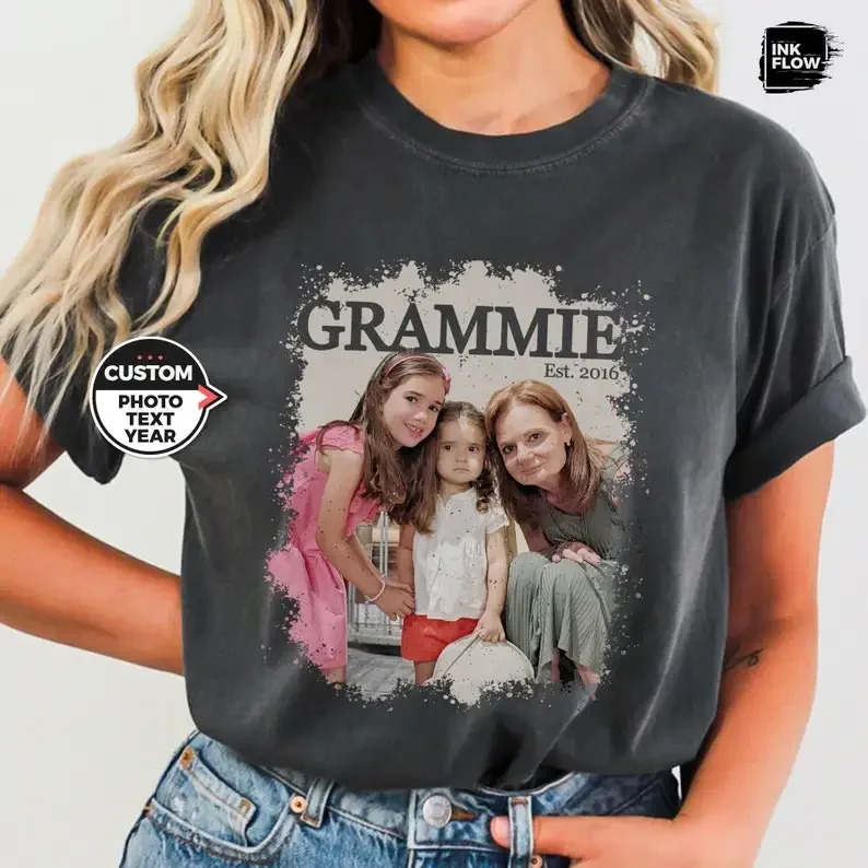 Custom Grandma Shirt Personalized Text Photo and Year Picture TShirt Memorial Tee Logo Top Comfort Col