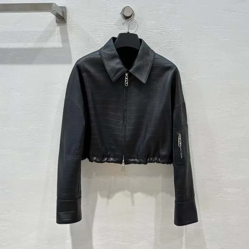 Куртка из натуральной кожи роскошное модное пальто овечьей с крокодиловой