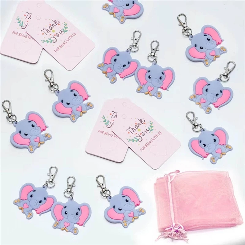 

30pcs Elephant Party Return Favor with Keychains Thank You Tags Gift Bags for Baby Shower Birthday Party School Reward
