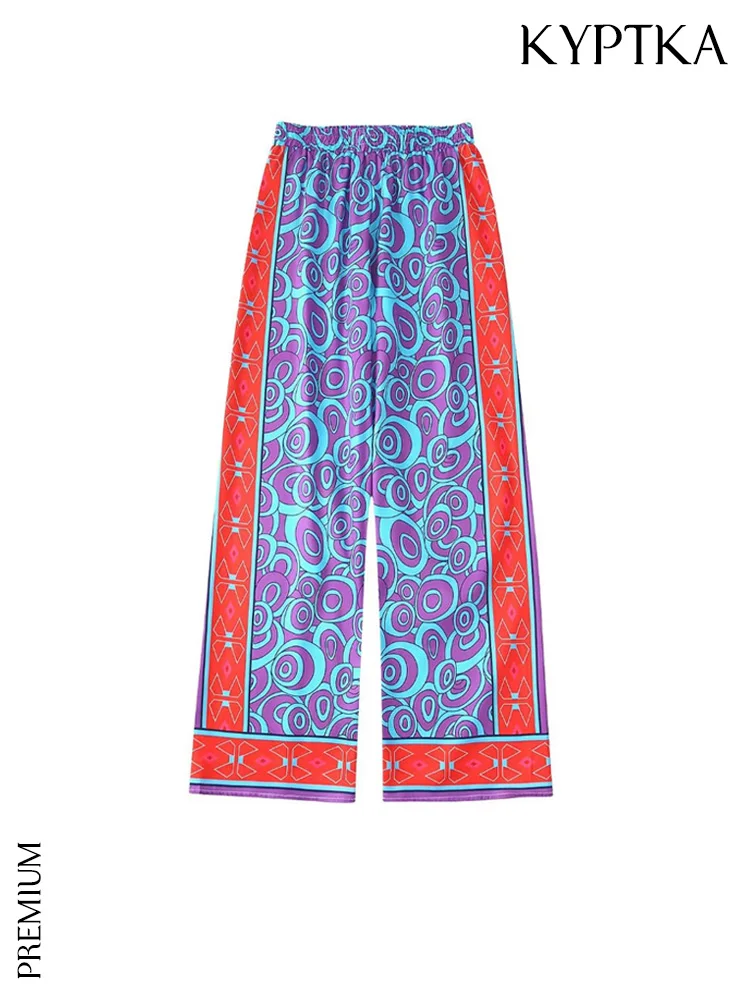 

KYPTKA Women Fashion Flowing Printed Wide Leg Pants Vintage High Waist With Elastic Waistband Female Trousers Mujer