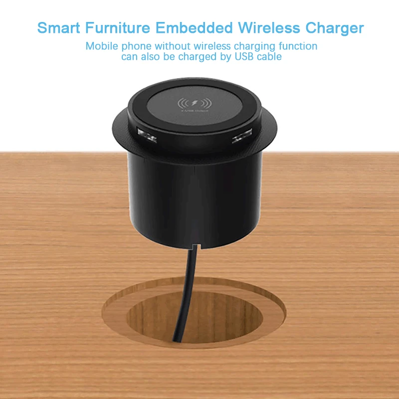 

Universal Pop-up Desktop Embedded Fast Wireless Charger With USB Port For Iphone Xiaomi Smartphone