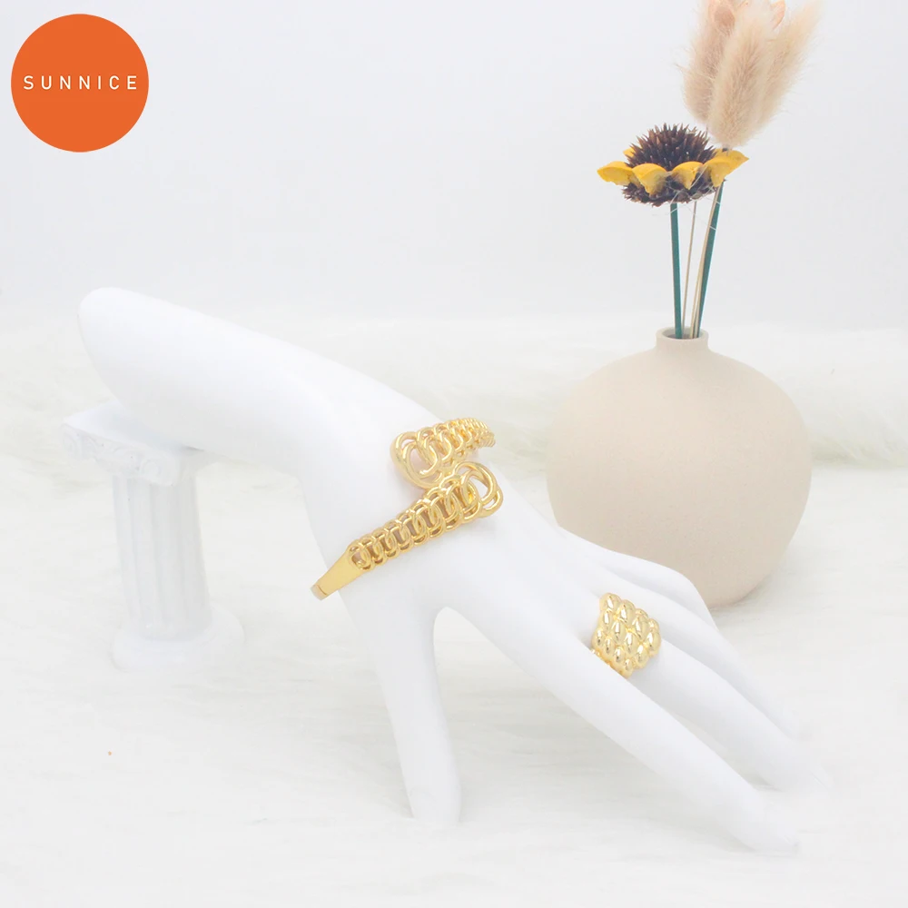 

New Classic Simple Design Gold Filled Chain Hoop Bangle And Ring Set