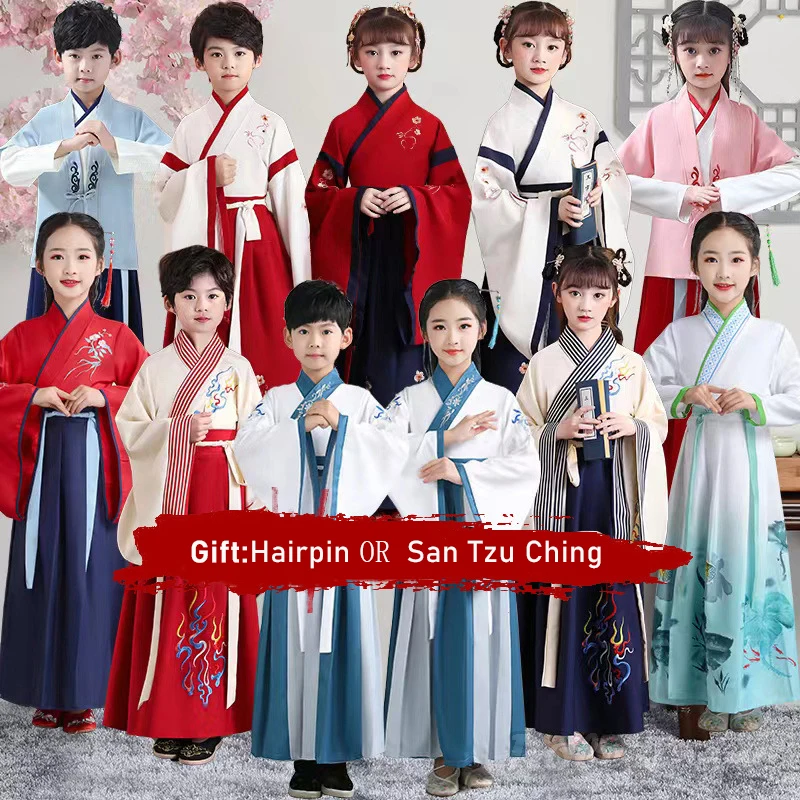 

Hanfu/традиционное китайское платье для мальчиков и девочек; Школьная одежда; Стильный летний костюм для выступлений в древнем стиле; Детский костюм ханьфу Тан