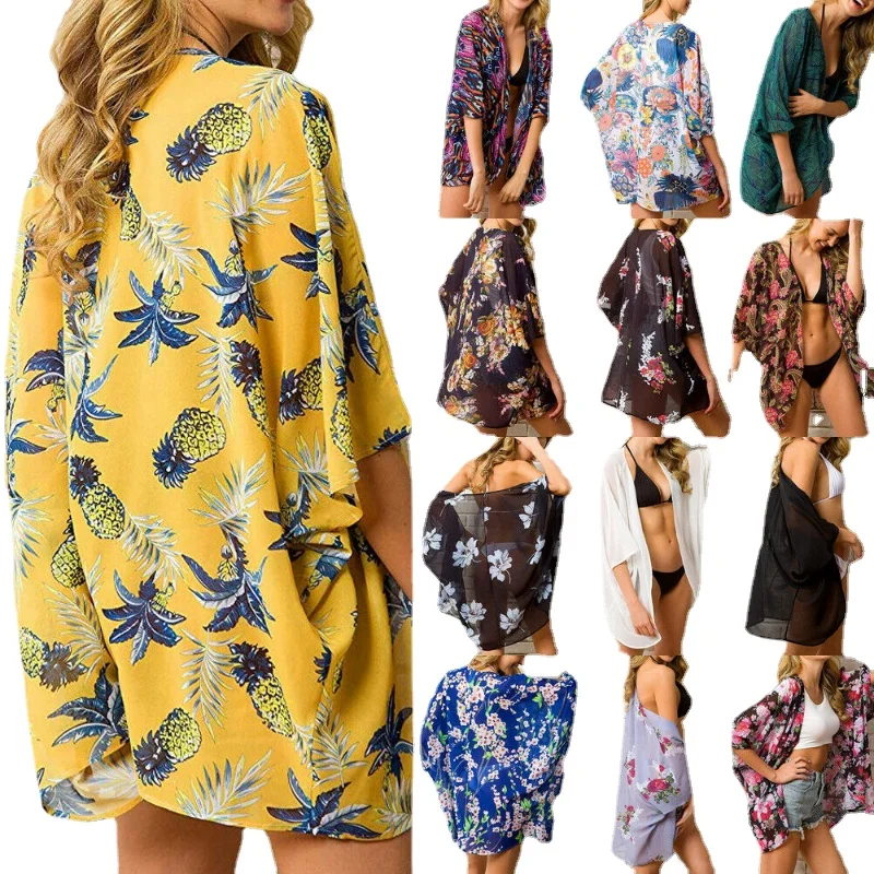 

13 Colors Hot Summer Women Floral Kimono Swim Cover-Ups Female Beach Boho Cardigan Bathing Tops Beach Bikini Cover Up Outfits