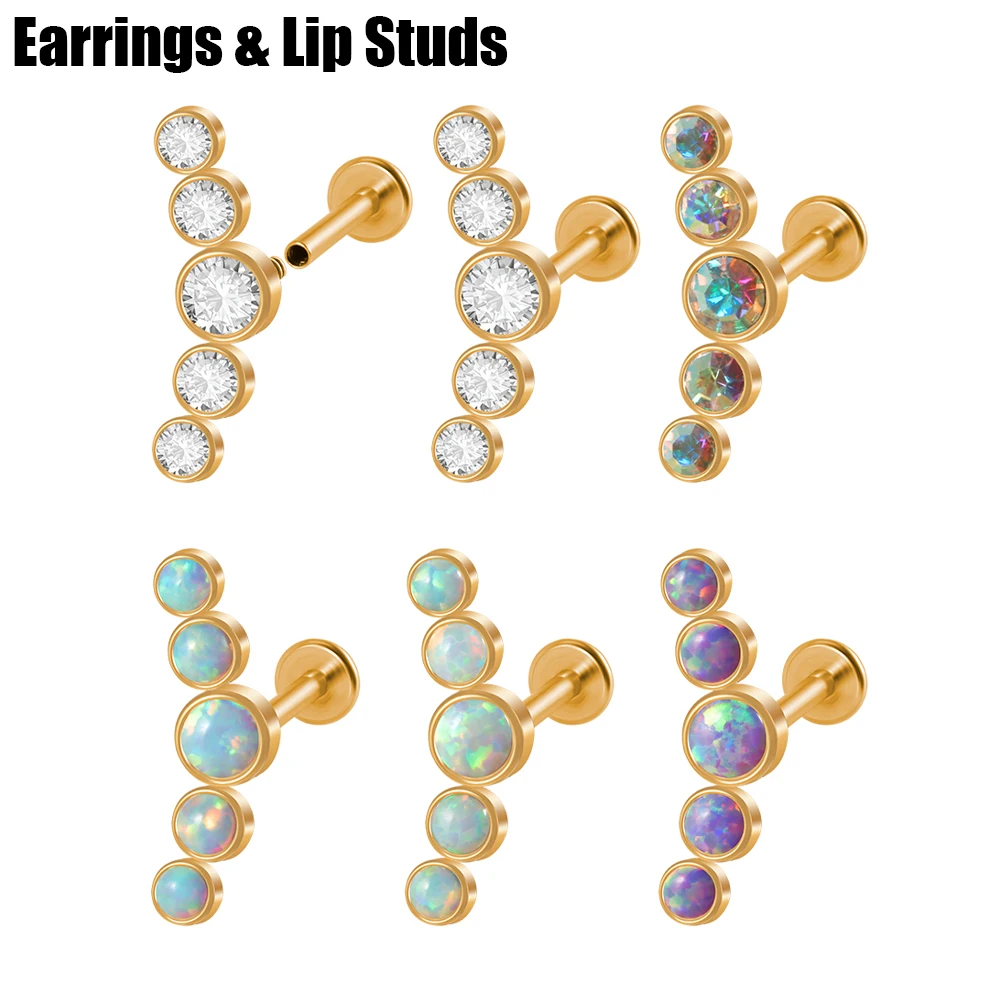 

1PC Stainless Steel 16g Opal Labret Lip Bar Ring Zircon Ear Cartilage Tragus Helix Piercing Jewelry