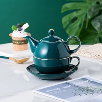 Ceramic Tea for One Set, Malachite Green Teapot Set for One with Cup and Saucer,Tea Gift Set for Women, Adults, Men
