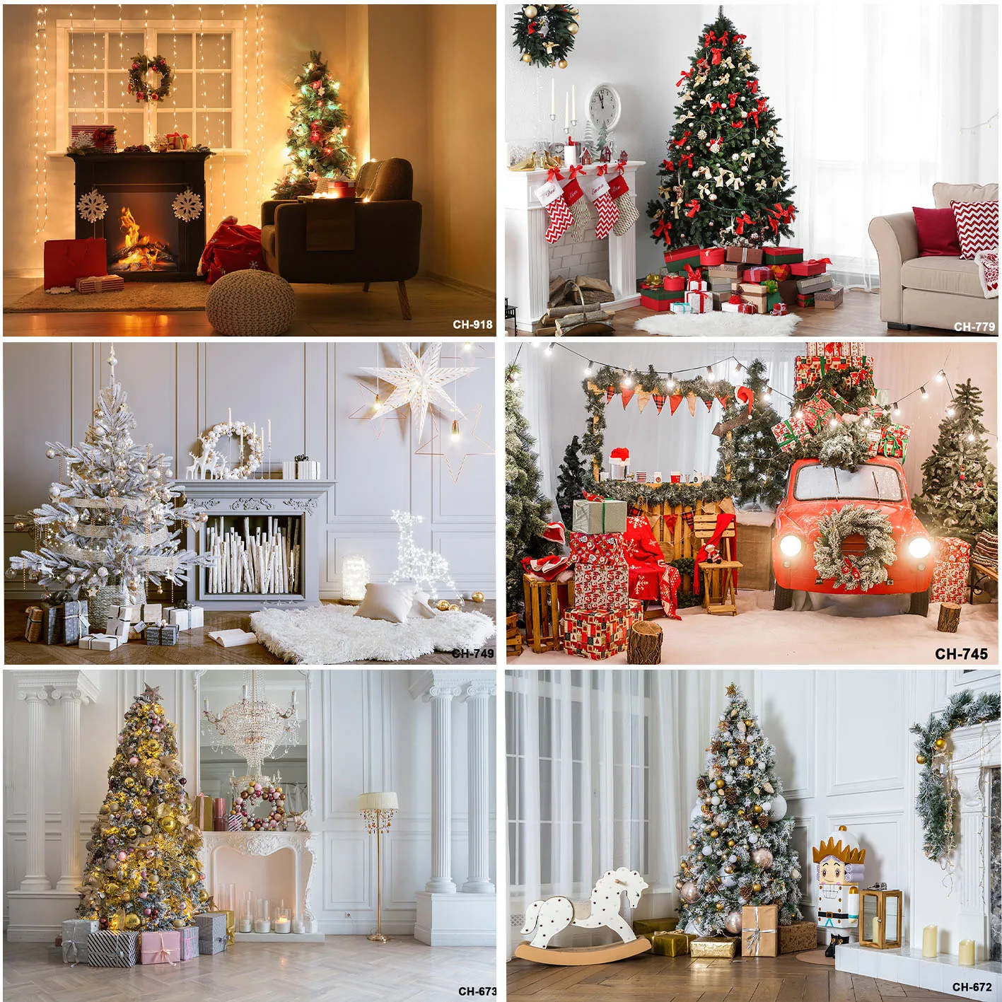 

Christmas Backdrop Photography Living Room Decoration Xmas Trees Gifts Stockings Fireplace Backgrounds For Family Portrait Photo