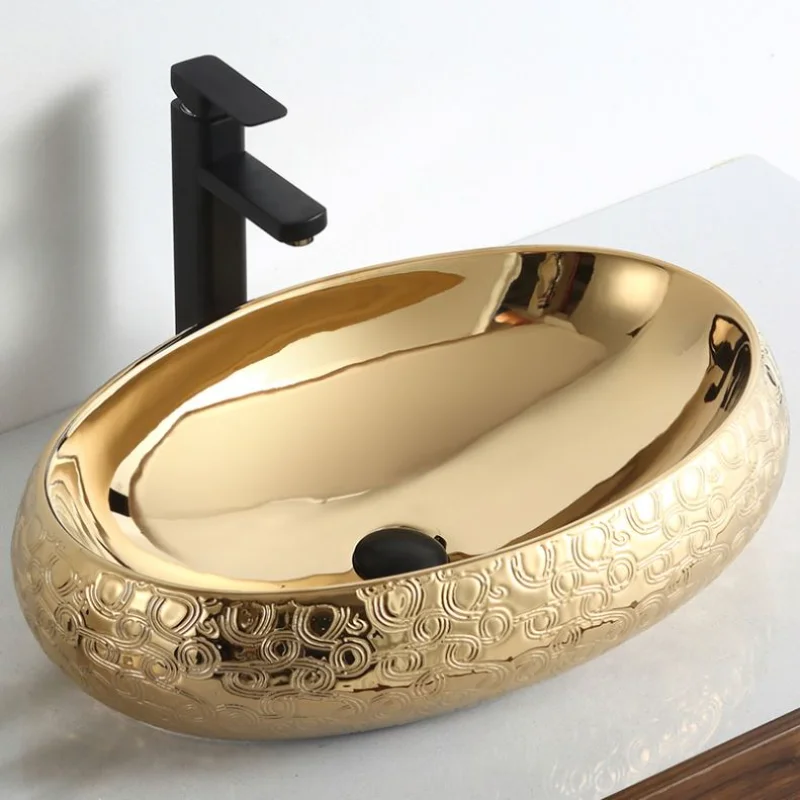 

Nodic style bathroom sanitary ware decorative wash basin golden handmade vanity bowl china wholesale art sink