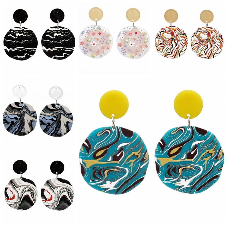 

Korean 2022 New Fashion Punk Water Pattern Summer Earrings For Women Bohemia Style Casual Girl Arylic Stud Earring Kpop Jewelry