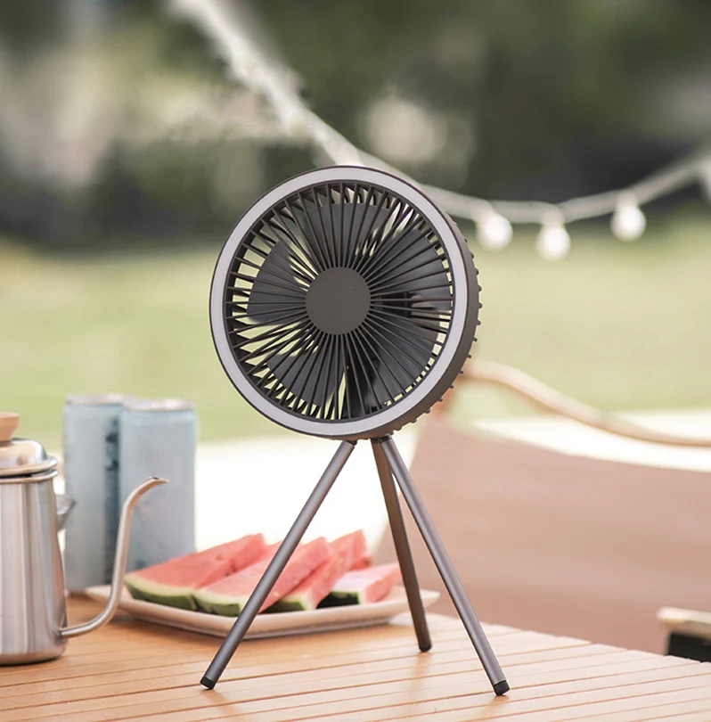 

7 Inch LED Ceiling Fan Portable Desktop Fans with Tripod 3 Speed Adjustable for Outdoor Camping with Lighting USB Rechargeable