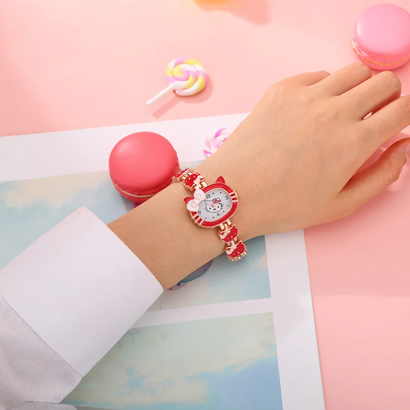 2023 Korean Style Student Children Watch Steel Belt Cat Cute Watch Women's Bracelet Electronic Quartz Watch