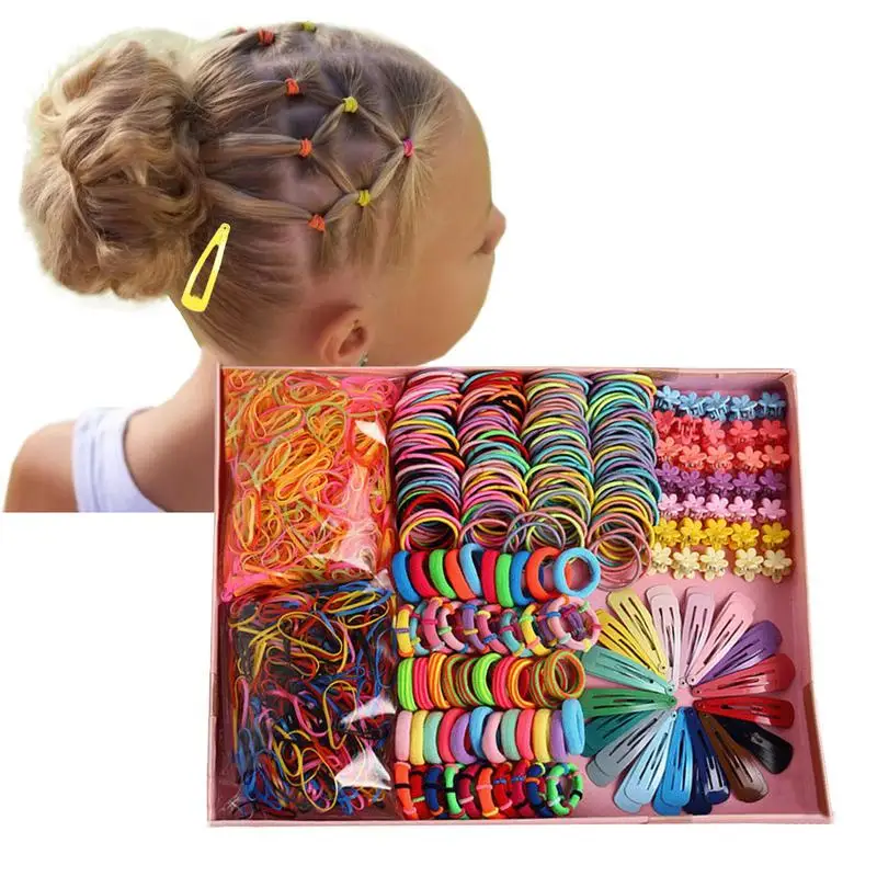 

780 шт. разноцветные эластичные повязки для волос для маленьких девочек, шпильки, металлическая заколка, детский держатель для конского хвос...