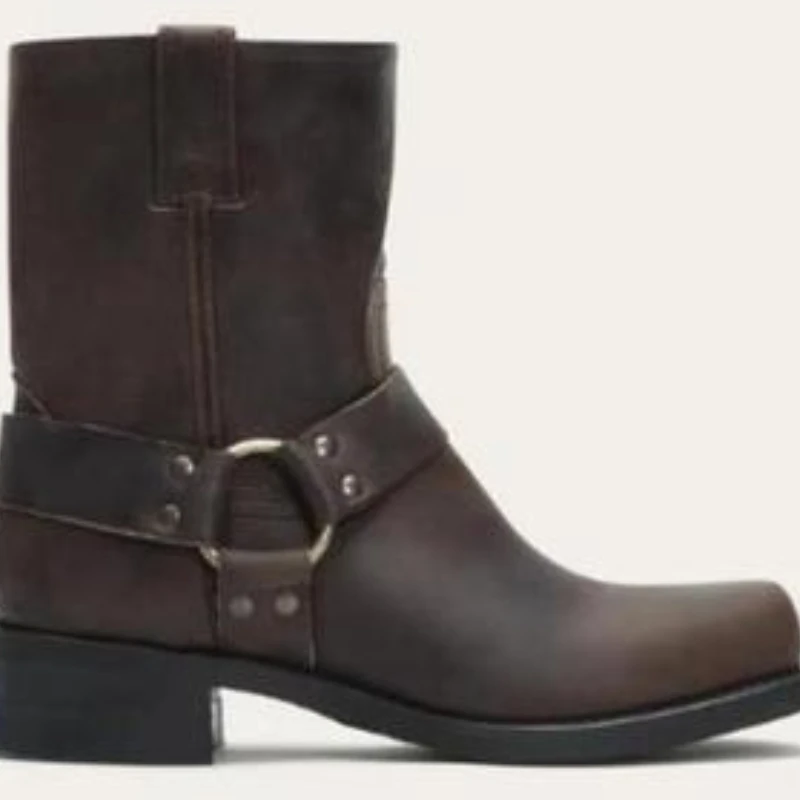 

Men's Retro Knight Boots Casual Waterproof Square Head Large Size Leather Boots Hiking Motorcycle Shoes Bota De Couro Masculino