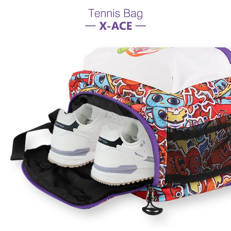 X-ACE Tennis Bag for Children Kids Large Capacity Sports Badminton Tennis Backpack with Shoe Compartment