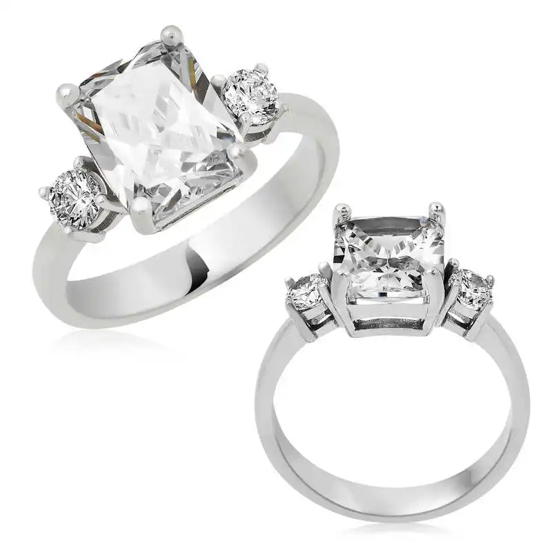 

Серебряное квадратное женское кольцо Silverlina с тремя камнями