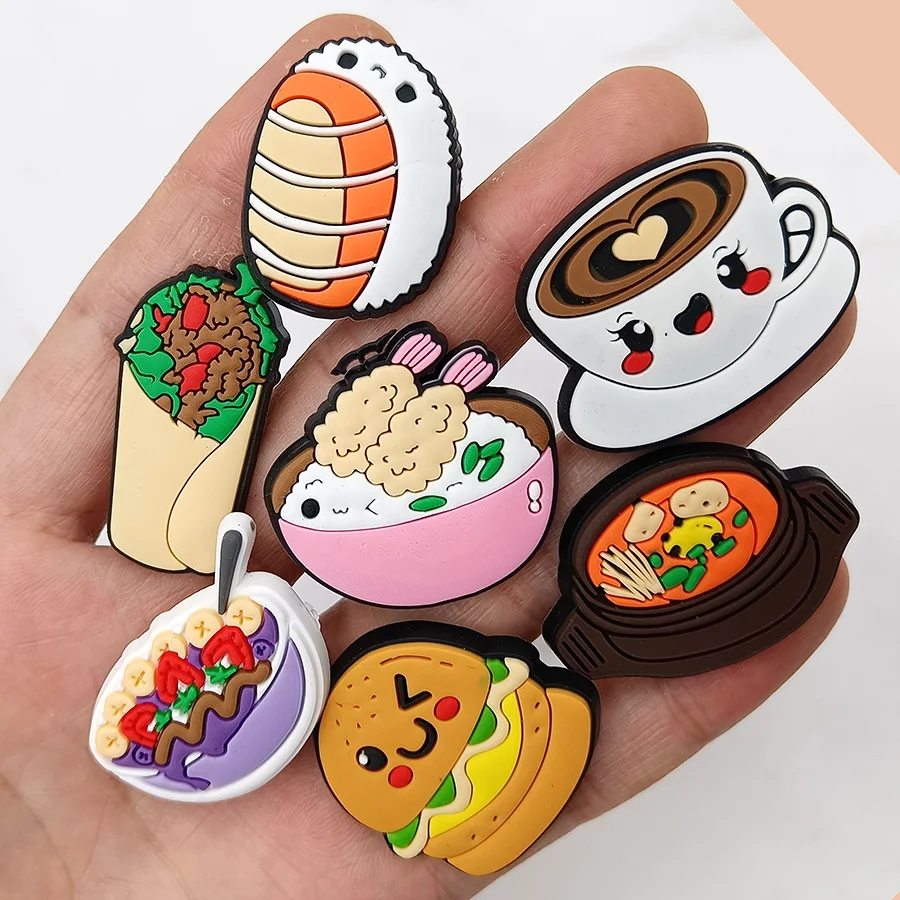 Dropshipping 1Pcs PVC Shoe Buckle Accessories Funny DIY Cute Food Shoes Decoration Jibz For Croc Charms Kids X-mas Gift