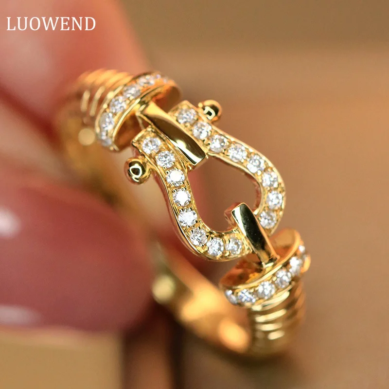 

LUOWEND 18K желтое золото, кольца, настоящий натуральный бриллиант, модная подковообразная пряжка, металлический стиль, изысканная Женская бижутерия