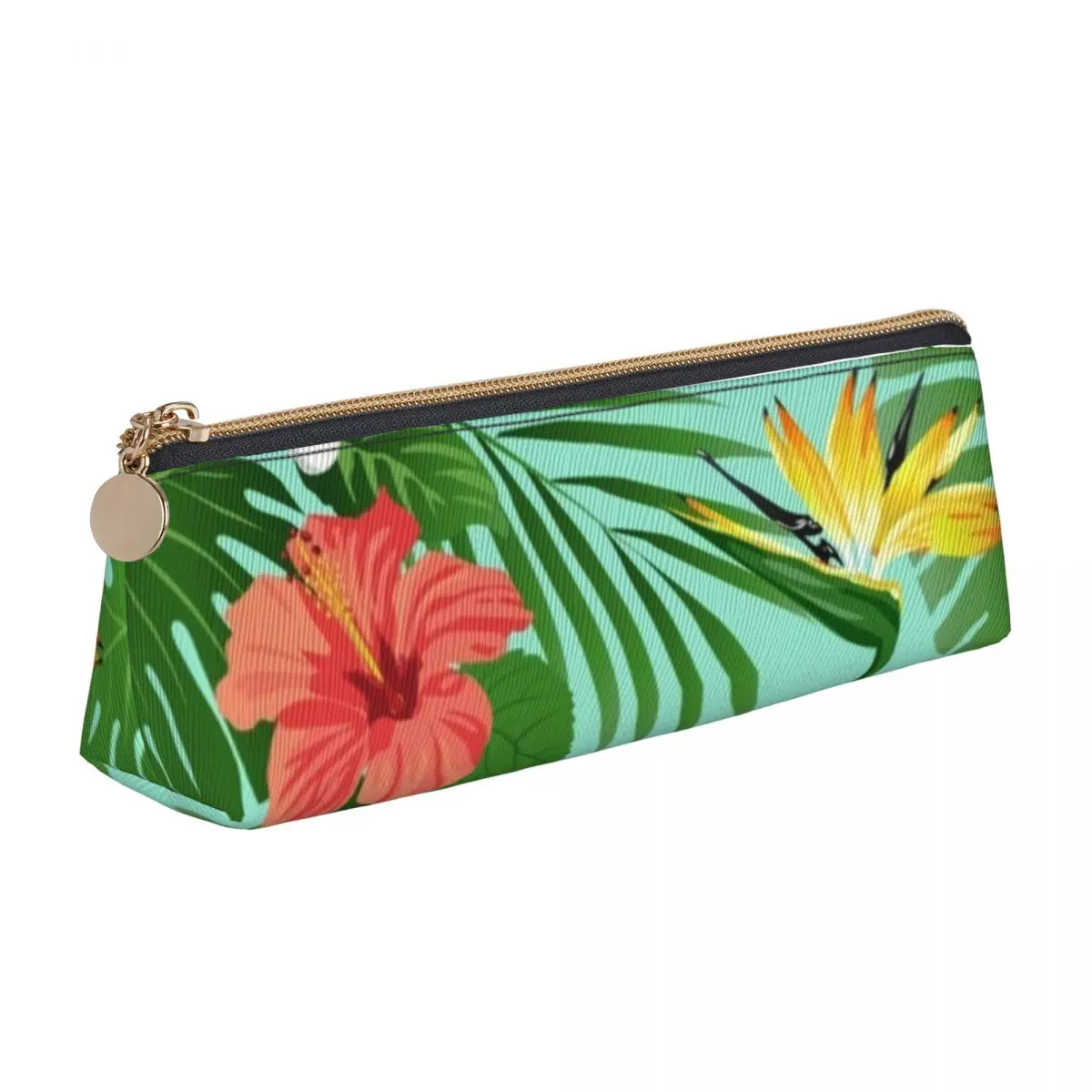 

Gorgeous Tropical Floral Triangle Pencil Case Hawaii Flower Back to School Print Zip Pencil Box Teens Fashion Leather Pen Pouch