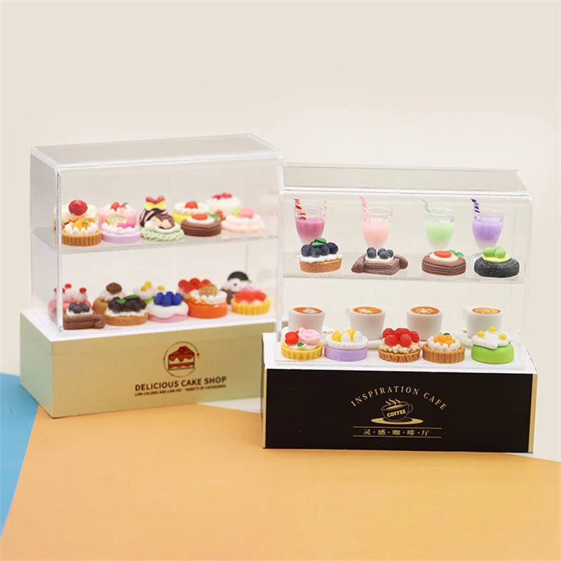 

1:12 Dollhouse Miniature Cake Display Counter Dessert Cabinet Model Food Showcase Snack Cabinet Shop Doll House Scene Decor