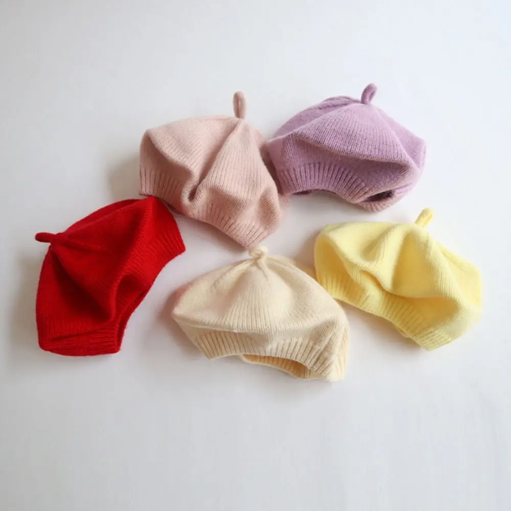 

Korean Princess Baby Hat Solid Girls Vintage Autumn Winter Warm Beret Toddler Kids Knitted Berets Children Artist Painter Bonnet