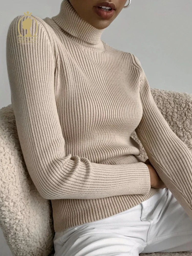 

Women's Knitwear New In Autumn Winter 2023 Simplicity Solid Color High Neck Tops Slim Fit Pullover Knitted Sweater for Women