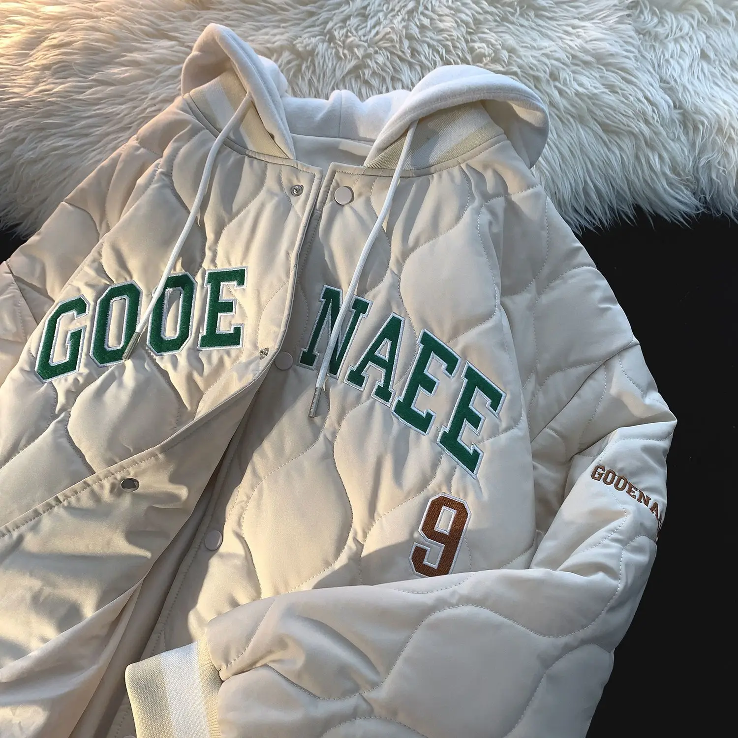 Fake Two Cotton-padded Men's Baseball Uniforms Hooded Winter N Fashion Brand Warm Thickened Couple Loose Cotton Jacket