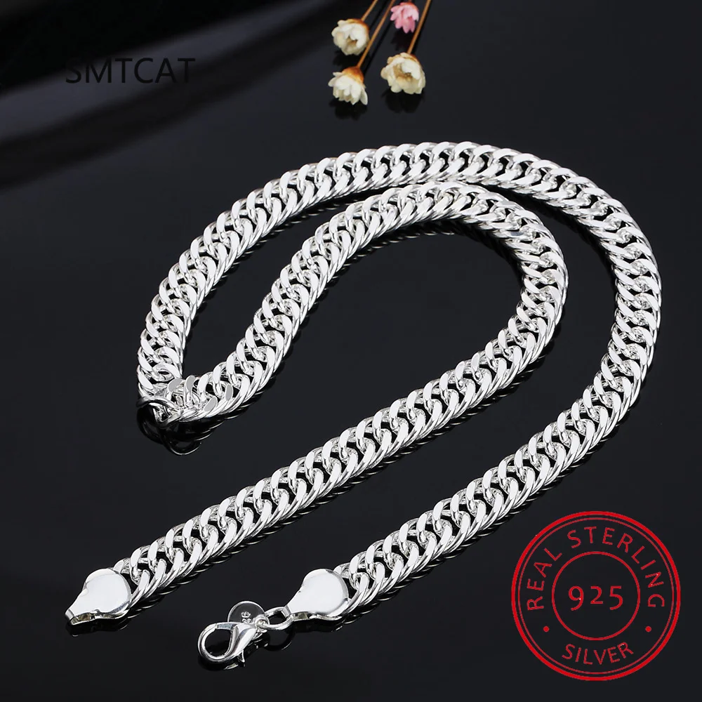

SMTCAT New 925 Sterling Silver 20/24 inch 10MM Full Flat Sideways Chain Necklace For Woman Man Fashion Wedding Jewelry Gift