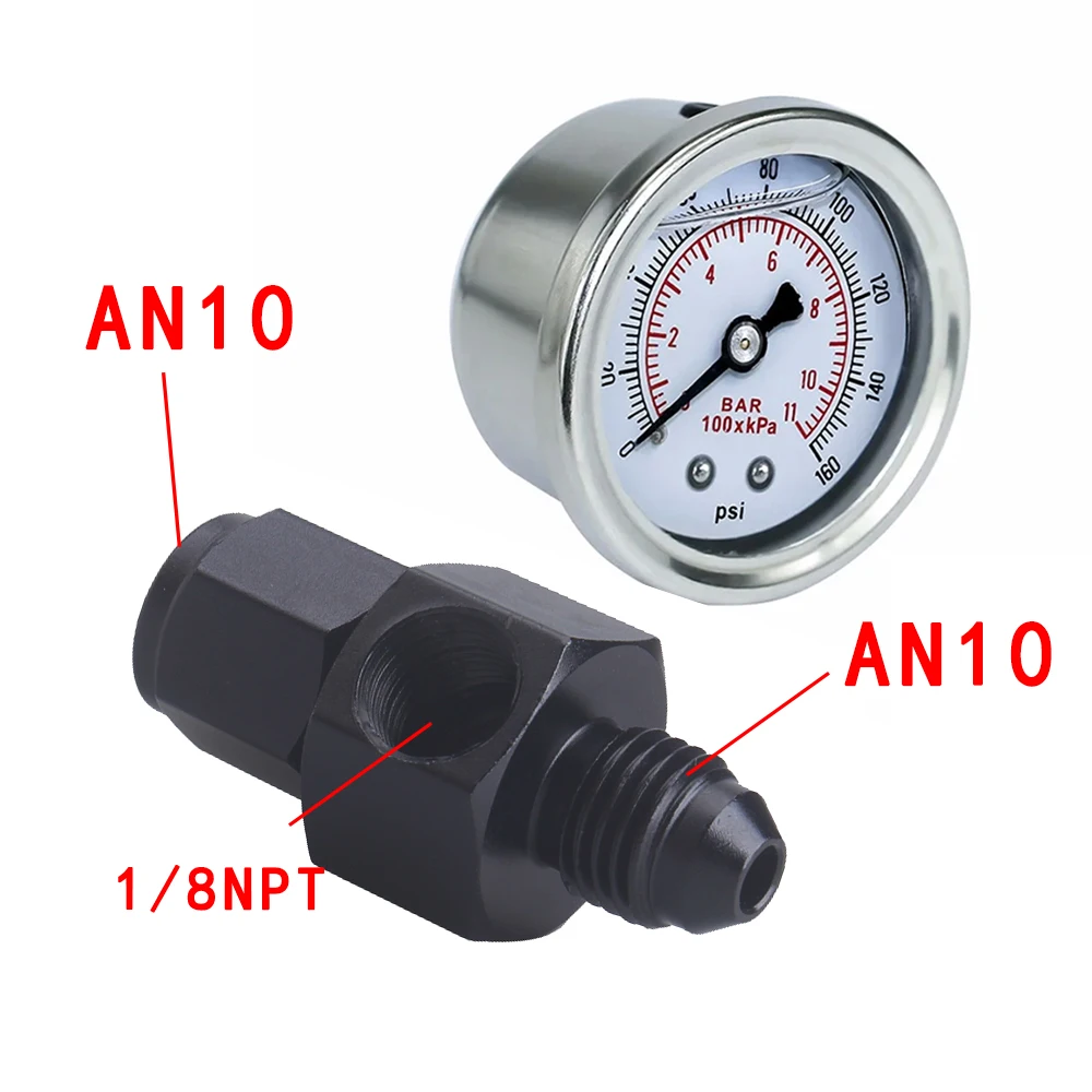 

Универсальный манометр для жидкости 0-1/8 psi, манометр для масляного пресса дюйма NPT с фитингом для снятия топливного давления, адаптер AN6 AN8 AN10
