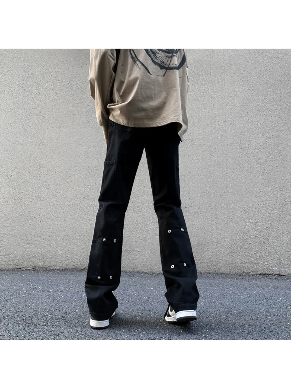 

Vibe High Street Trend Pants Niche Design Sense Black Jeans Men Slim Straight Casual Multi-pocket Cargo Micro-cropped Pants