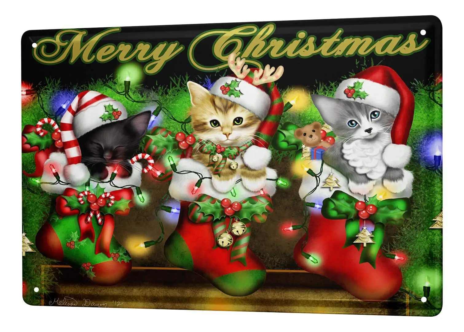

Tin Sign Metal Plate Decorative Sign Home Decor Plaques Santa Claus Merry Christmas Cat Metal Plate 20X30CM
