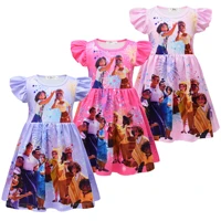 girls encanto charm cartoon print mirabel madrigal princess dresses flying sleeved children birthday party summer dress